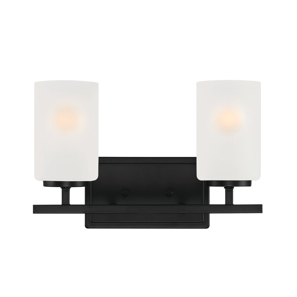Carmine 14 in. 2-Light Brushed Nickel Transitional Vanity Light with Etched Glass Shades for Bathrooms