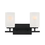 Carmine 14 in. 2-Light Brushed Nickel Transitional Vanity Light with Etched Glass Shades for Bathrooms