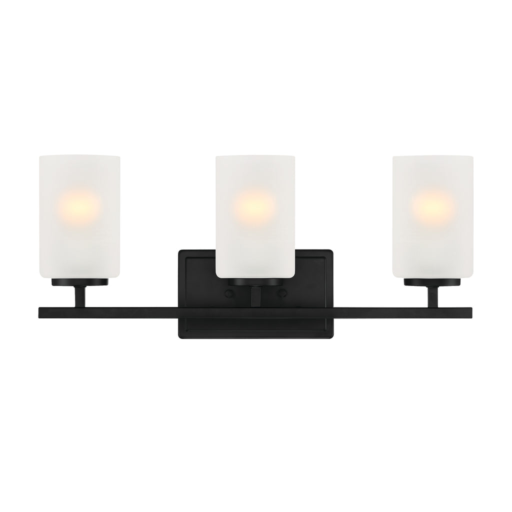 Carmine 21 in. 3-Light Matte Black Transitional Vanity Light with Etched Glass Shades for Bathrooms