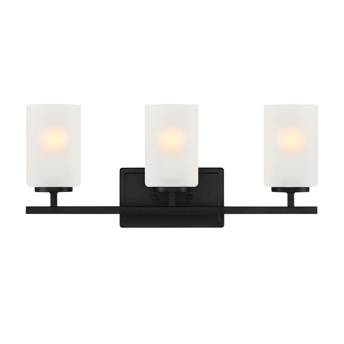 Carmine 21 in. 3-Light Matte Black Transitional Vanity Light with Etched Glass Shades for Bathrooms