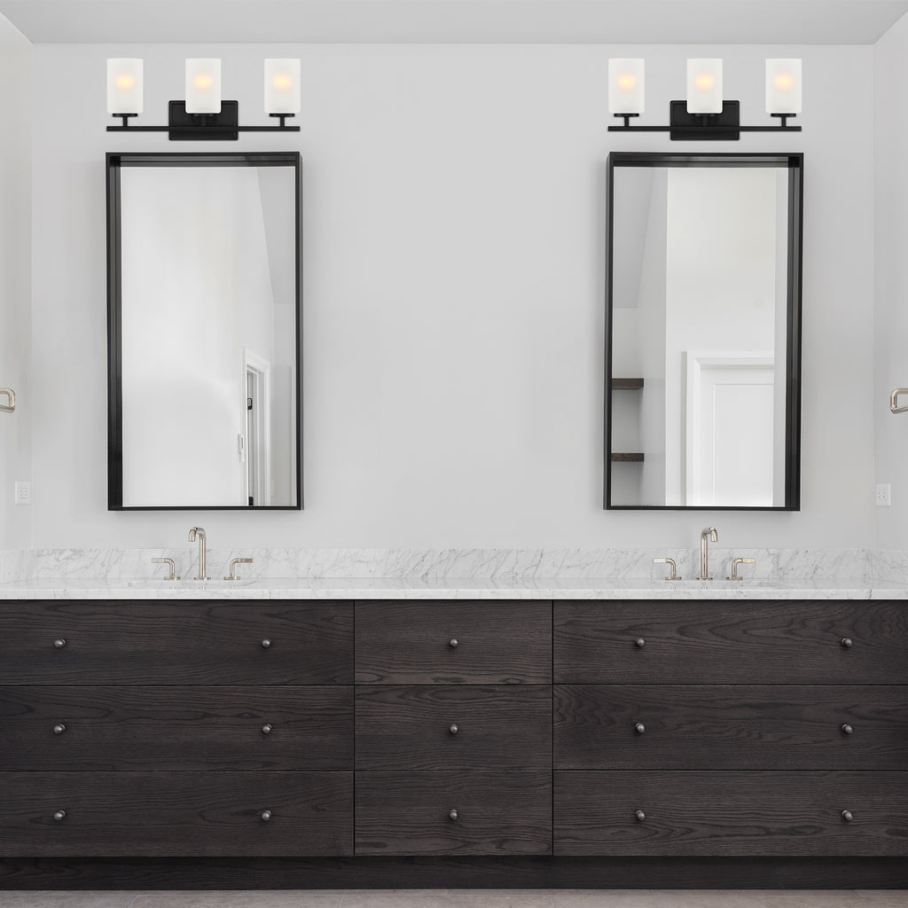 Carmine 21 in. 3-Light Matte Black Transitional Vanity Light with Etched Glass Shades for Bathrooms