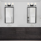 Carmine 21 in. 3-Light Matte Black Transitional Vanity Light with Etched Glass Shades for Bathrooms