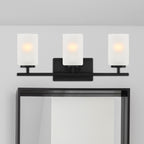 Carmine 21 in. 3-Light Matte Black Transitional Vanity Light with Etched Glass Shades for Bathrooms