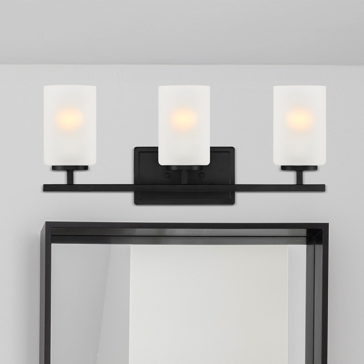 Carmine 21 in. 3-Light Matte Black Transitional Vanity Light with Etched Glass Shades for Bathrooms