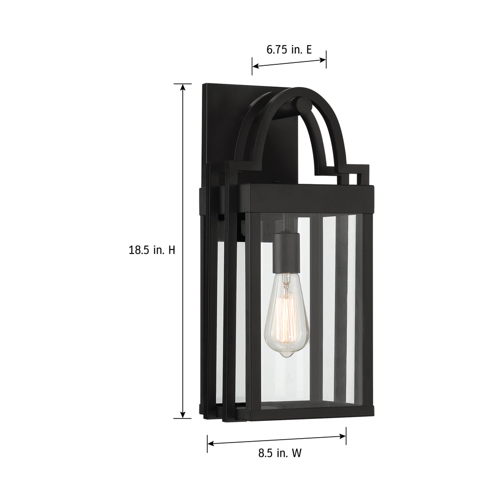 Monroe 18.5 in. Matte Black 1-Light Outdoor Line Voltage Wall Lantern with No Bulb Included