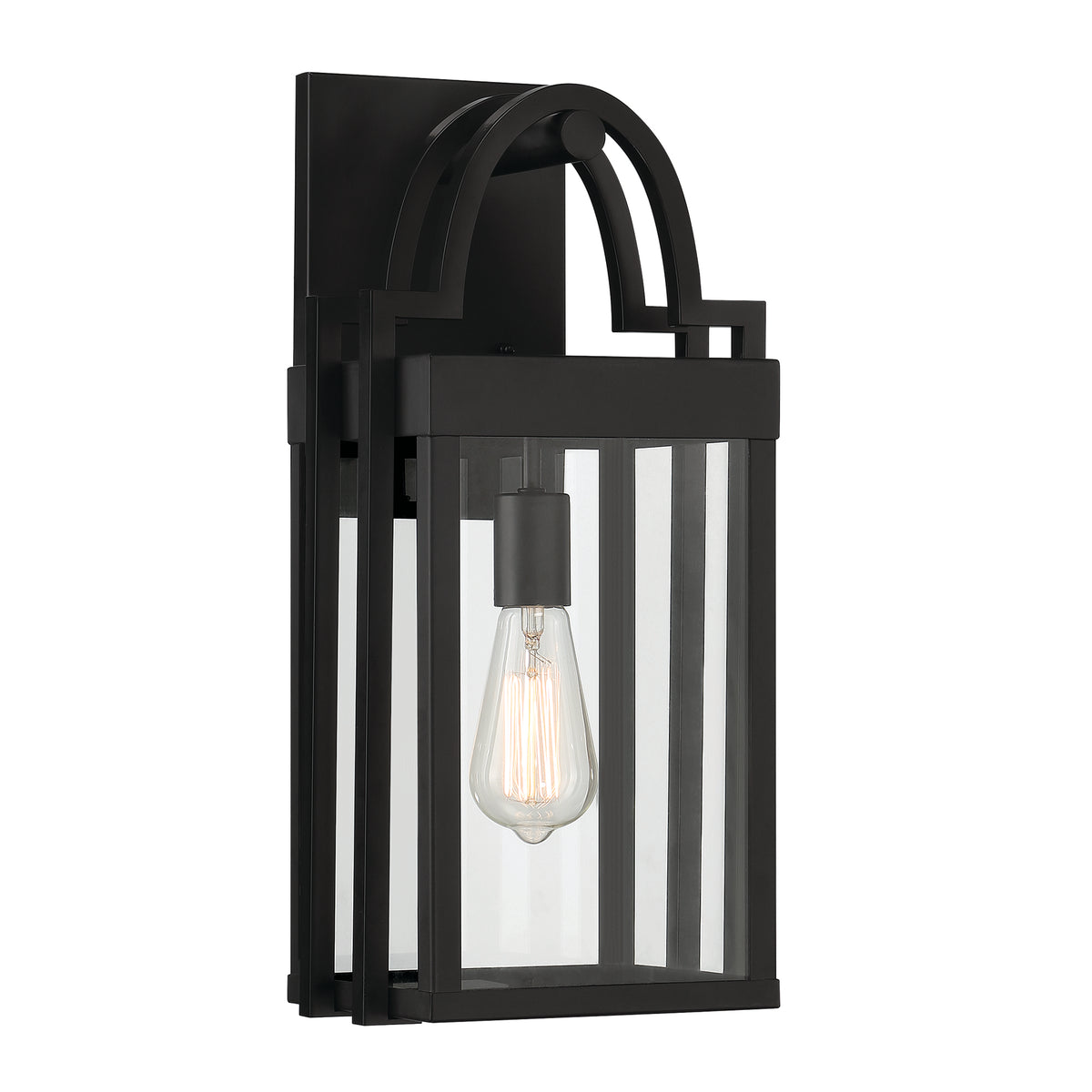 Monroe 18.5 in. Matte Black 1-Light Outdoor Line Voltage Wall Lantern with No Bulb Included