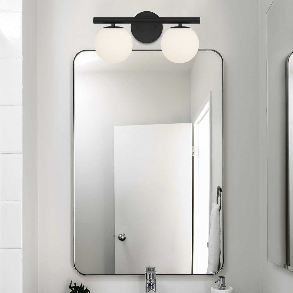 Crown Heights 16 in. 2-Light Matte Black Modern Vanity Light with Etched Opal Glass Shades for Bathrooms