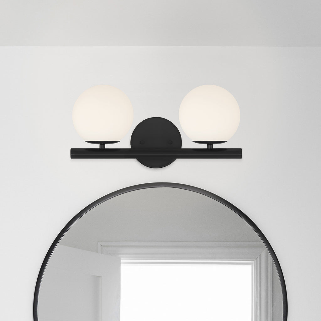 Crown Heights 16 in. 2-Light Matte Black Modern Vanity Light with Etched Opal Glass Shades for Bathrooms