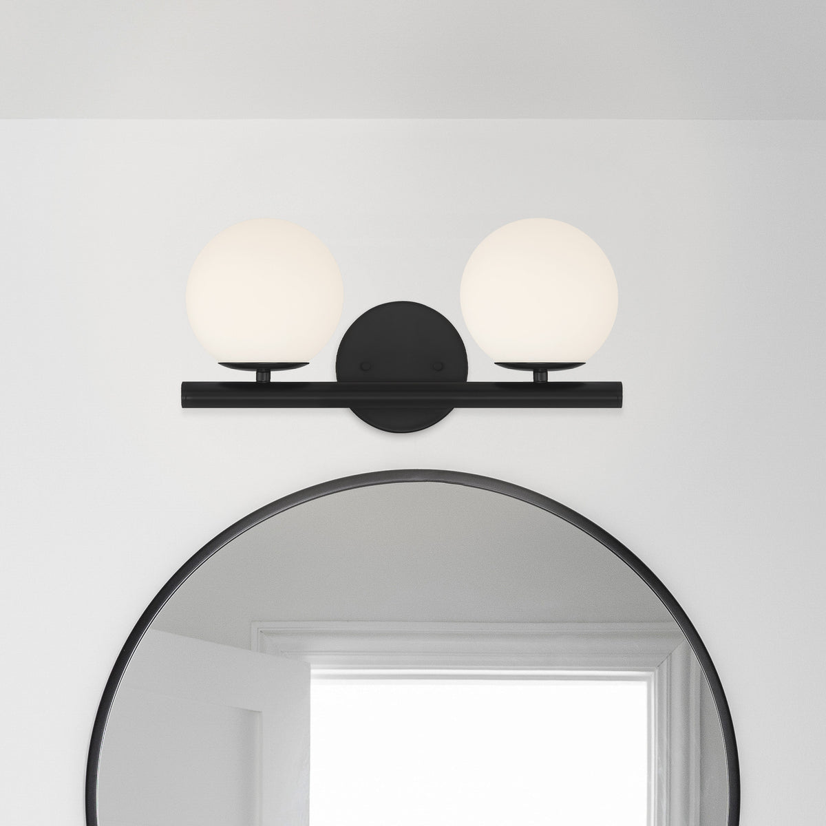 Crown Heights 16 in. 2-Light Matte Black Modern Vanity Light with Etched Opal Glass Shades for Bathrooms