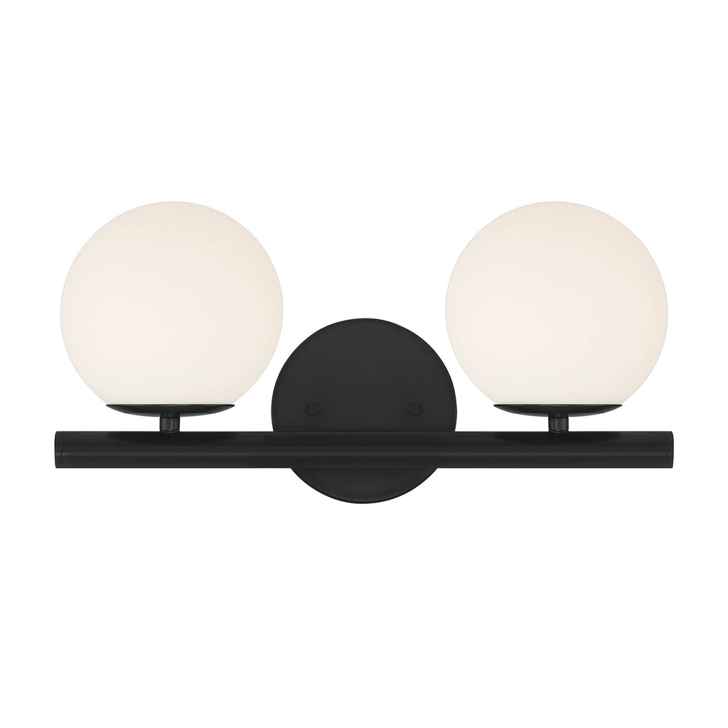 Crown Heights 16 in. 2-Light Matte Black Modern Vanity Light with Etched Opal Glass Shades for Bathrooms