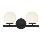 Crown Heights 16 in. 2-Light Matte Black Modern Vanity Light with Etched Opal Glass Shades for Bathrooms