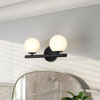 Crown Heights 16 in. 2-Light Matte Black Modern Vanity Light with Etched Opal Glass Shades for Bathrooms