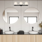 Crown Heights 25 in. 3-Light Matte Black Modern Vanity Light with Etched Opal Glass Shades for Bathrooms