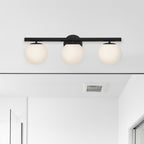 Crown Heights 25 in. 3-Light Matte Black Modern Vanity Light with Etched Opal Glass Shades for Bathrooms