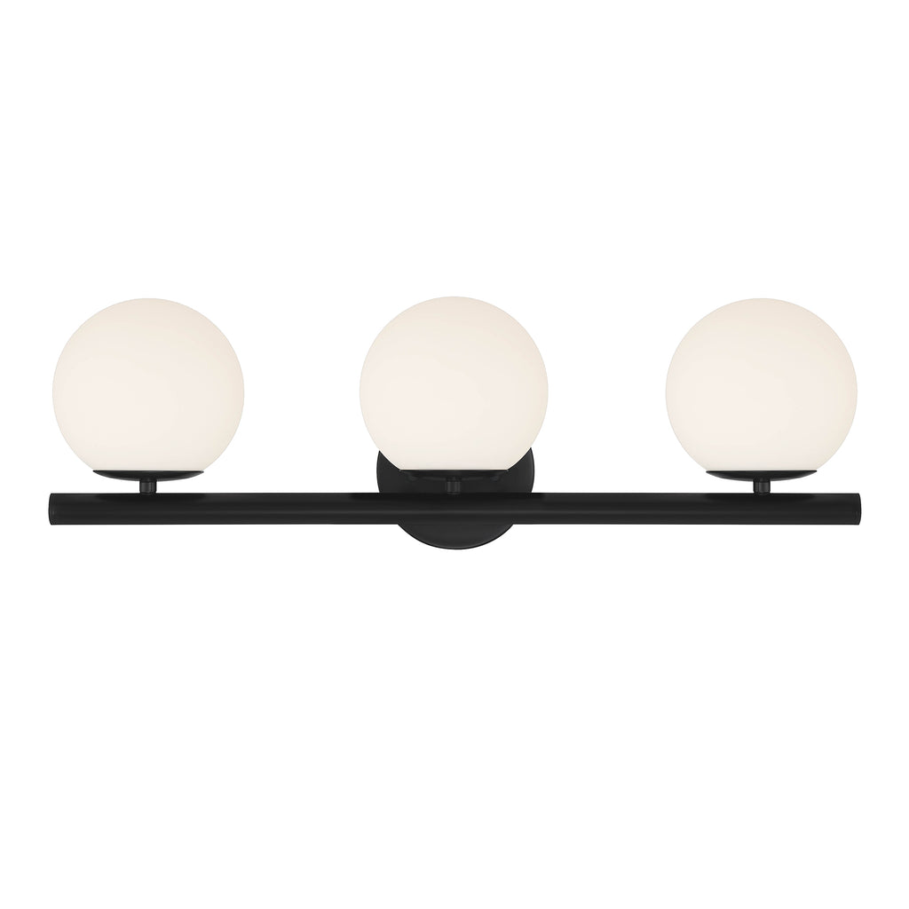 Crown Heights 25 in. 3-Light Matte Black Modern Vanity Light with Etched Opal Glass Shades for Bathrooms