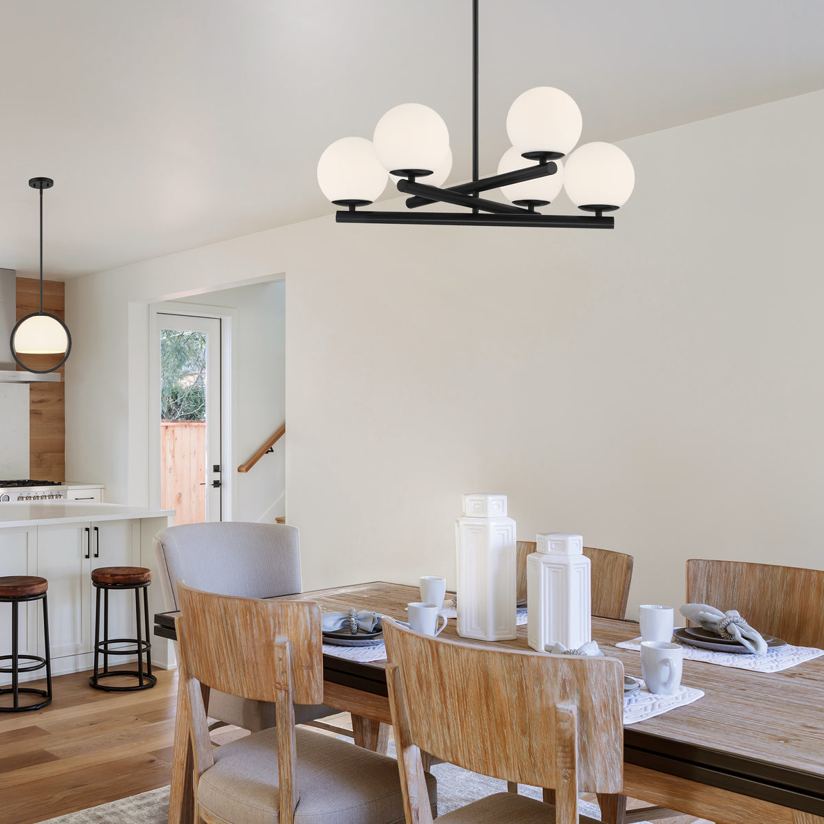 Crown Heights 6-Light Matte Black Chandelier with Etched Opal Glass Shade