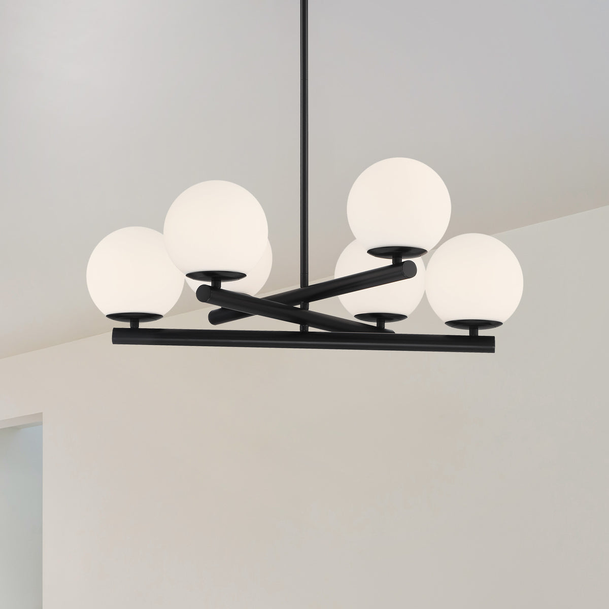 Crown Heights 6-Light Matte Black Chandelier with Etched Opal Glass Shade