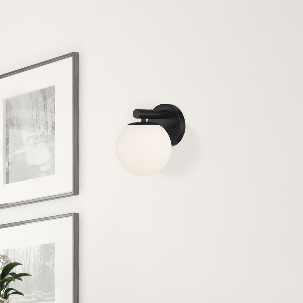 Crown Heights 8 in. Matte Black Wall Sconce with Etched opal Glass Shade