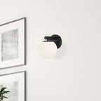 Crown Heights 8 in. Matte Black Wall Sconce with Etched opal Glass Shade