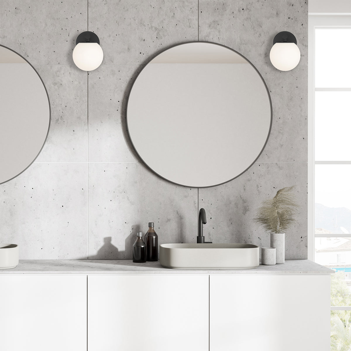 Crown Heights 8 in. Matte Black Wall Sconce with Etched opal Glass Shade