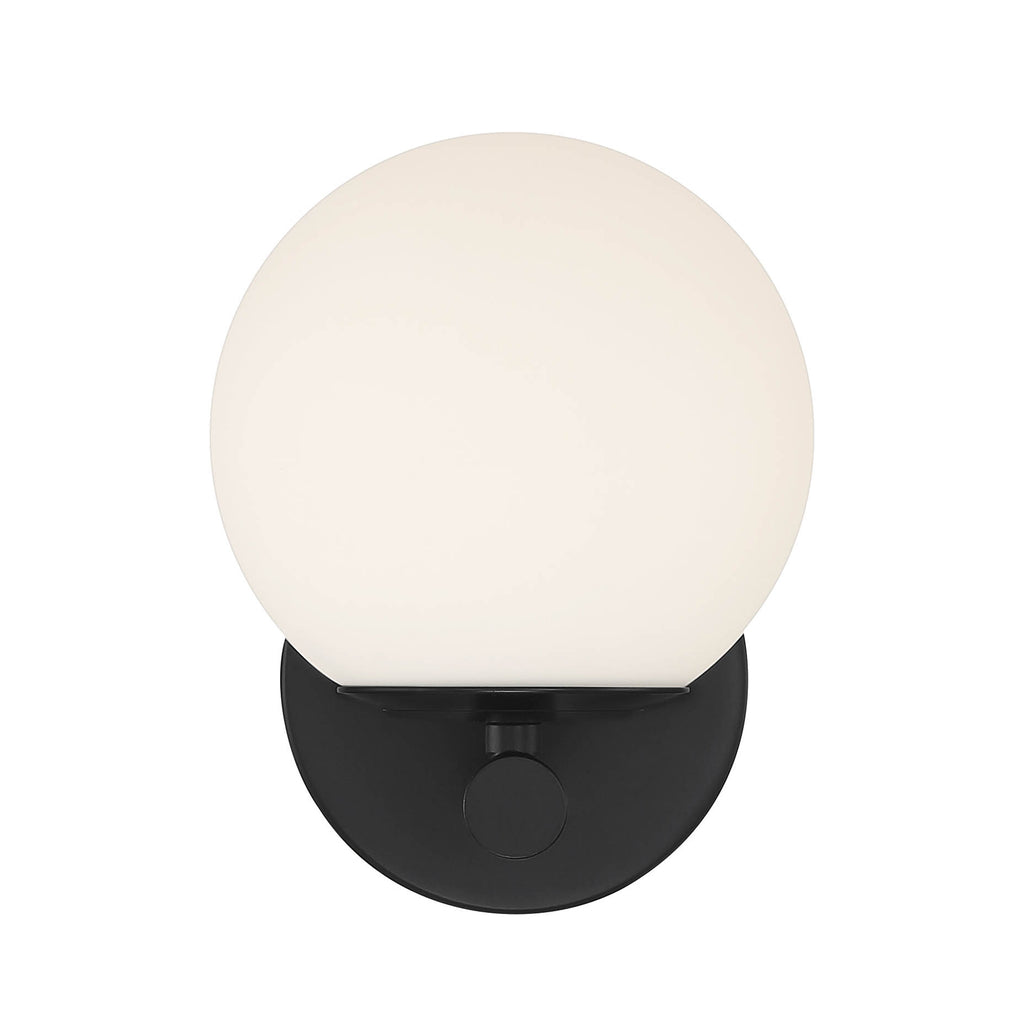 Crown Heights 8 in. Matte Black Wall Sconce with Etched opal Glass Shade
