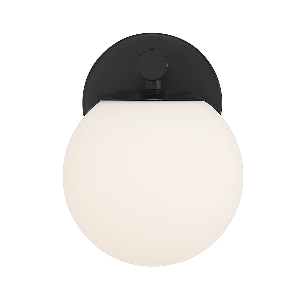 Crown Heights 8 in. Matte Black Wall Sconce with Etched opal Glass Shade