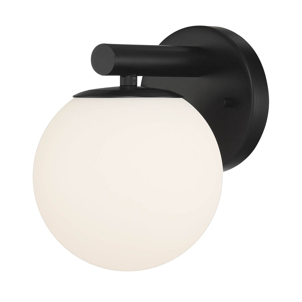 Crown Heights 8 in. Matte Black Wall Sconce with Etched opal Glass Shade