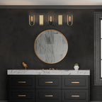 U Turn 31.5 in. 5-Light Matte Black Modern Vanity Light with Brushed Gold Metal Shades for Bathrooms