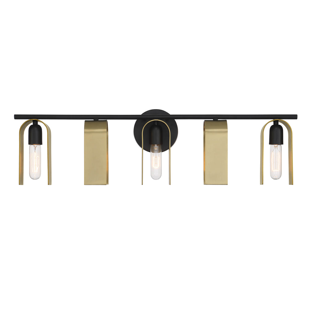 U Turn 31.5 in. 5-Light Matte Black Modern Vanity Light with Brushed Gold Metal Shades for Bathrooms