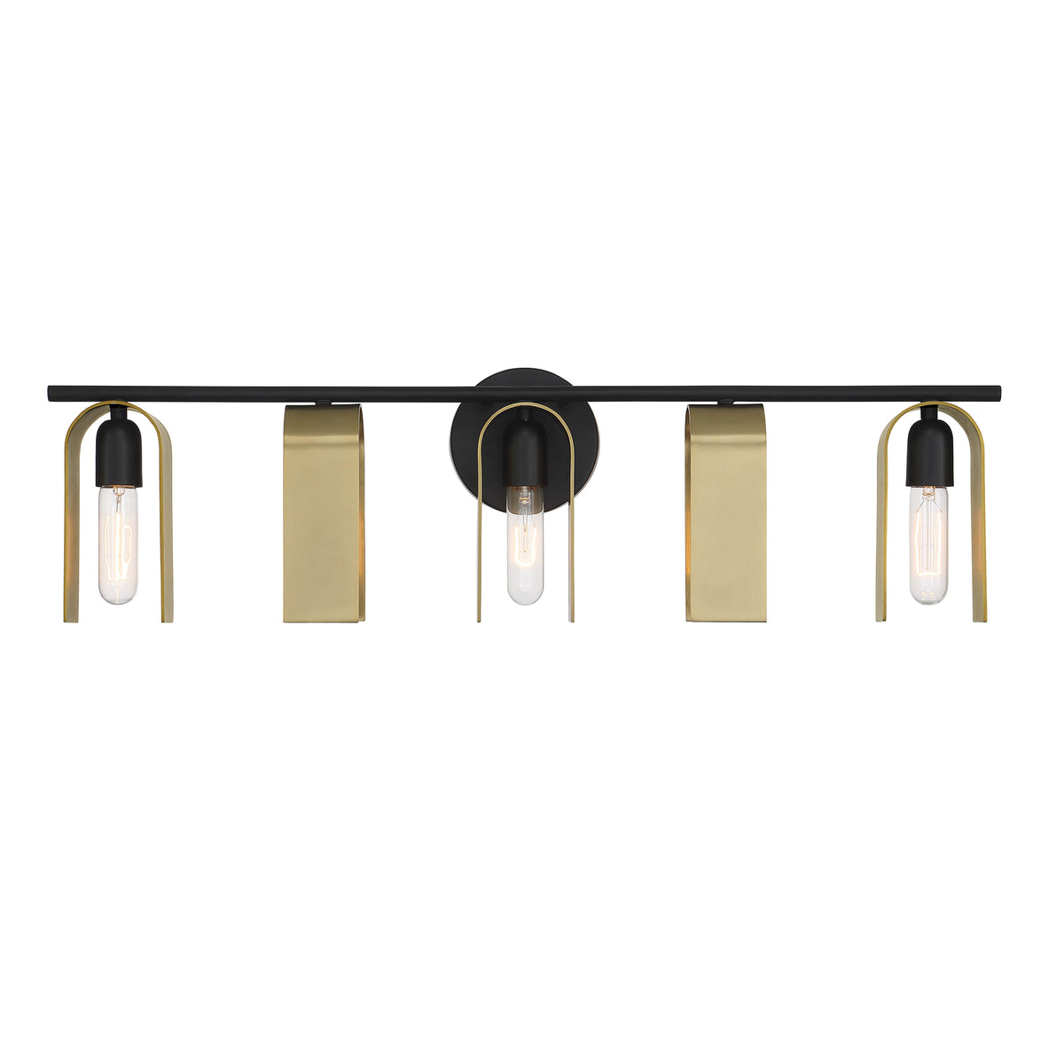 U Turn 31.5 in. 5-Light Matte Black Modern Vanity Light with Brushed Gold Metal Shades for Bathrooms