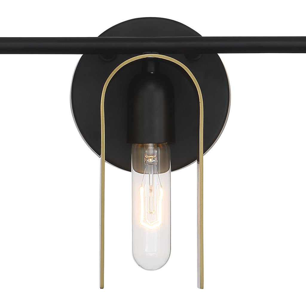 U Turn 31.5 in. 5-Light Matte Black Modern Vanity Light with Brushed Gold Metal Shades for Bathrooms