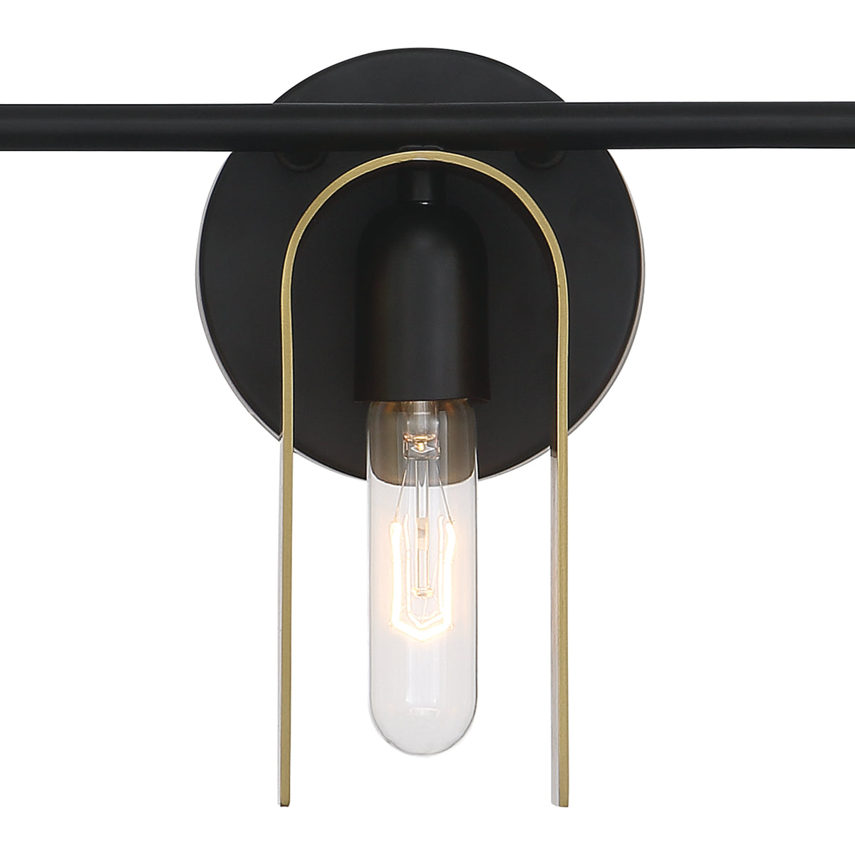 U Turn 31.5 in. 5-Light Matte Black Modern Vanity Light with Brushed Gold Metal Shades for Bathrooms