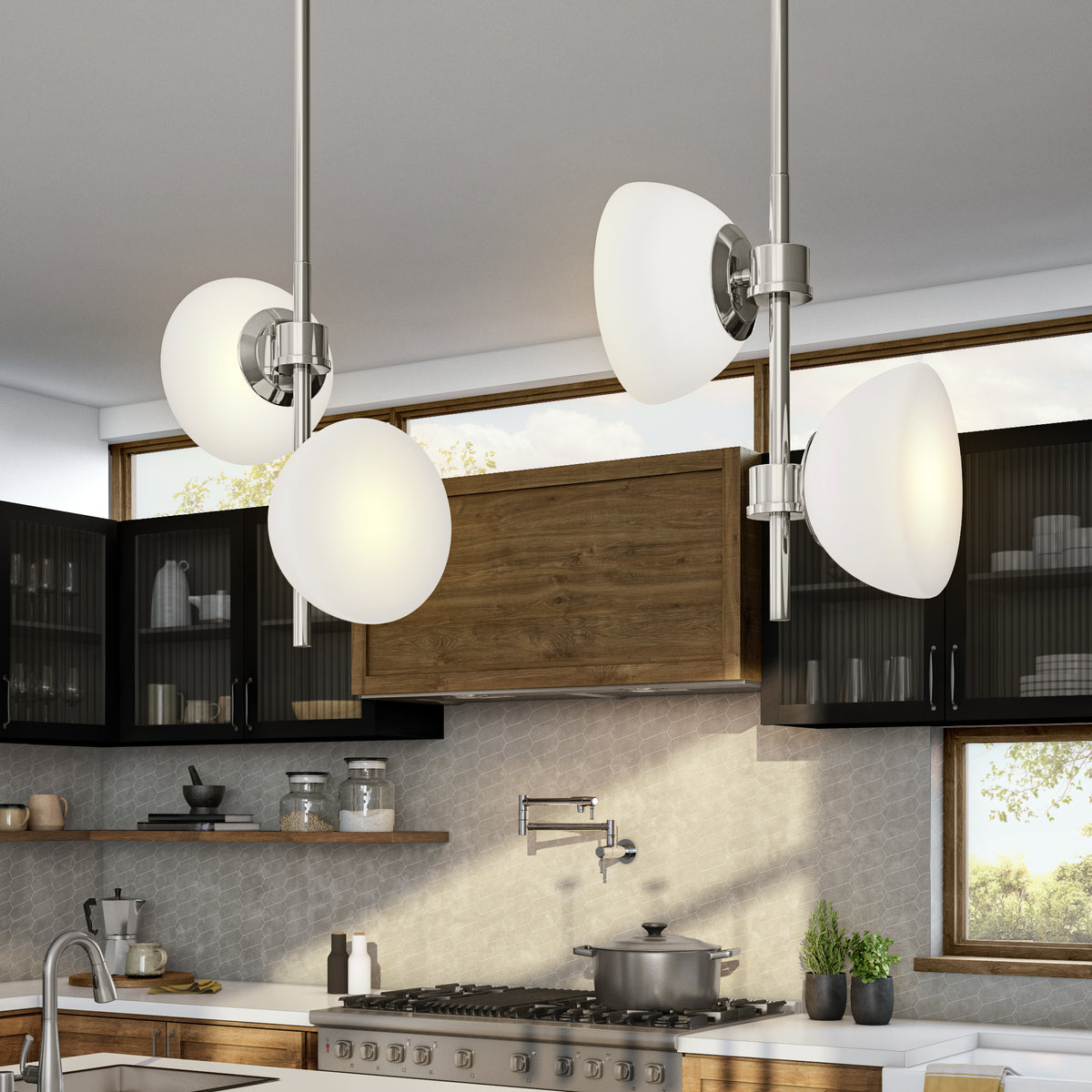 Zio 60-Watt 2-Light Polished Nickel Modern Pendant Light with Etched Opal Glass Shade and (2) G9 60W Bulbs Included