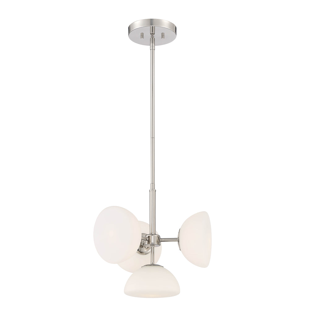 Zio 4-Light Convertible Polished Nickel Retro Modern Chandelier with Etched Opal Glass Shades For Dining Rooms