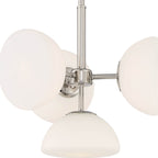 Zio 4-Light Convertible Polished Nickel Retro Modern Chandelier with Etched Opal Glass Shades For Dining Rooms