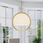 Eterna 60-Watt 1 Light Brushed Gold Pendant with Etched Opal Glass Shade
