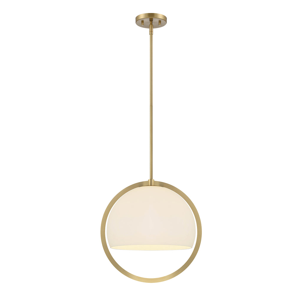 Eterna 60-Watt 1 Light Brushed Gold Pendant with Etched Opal Glass Shade