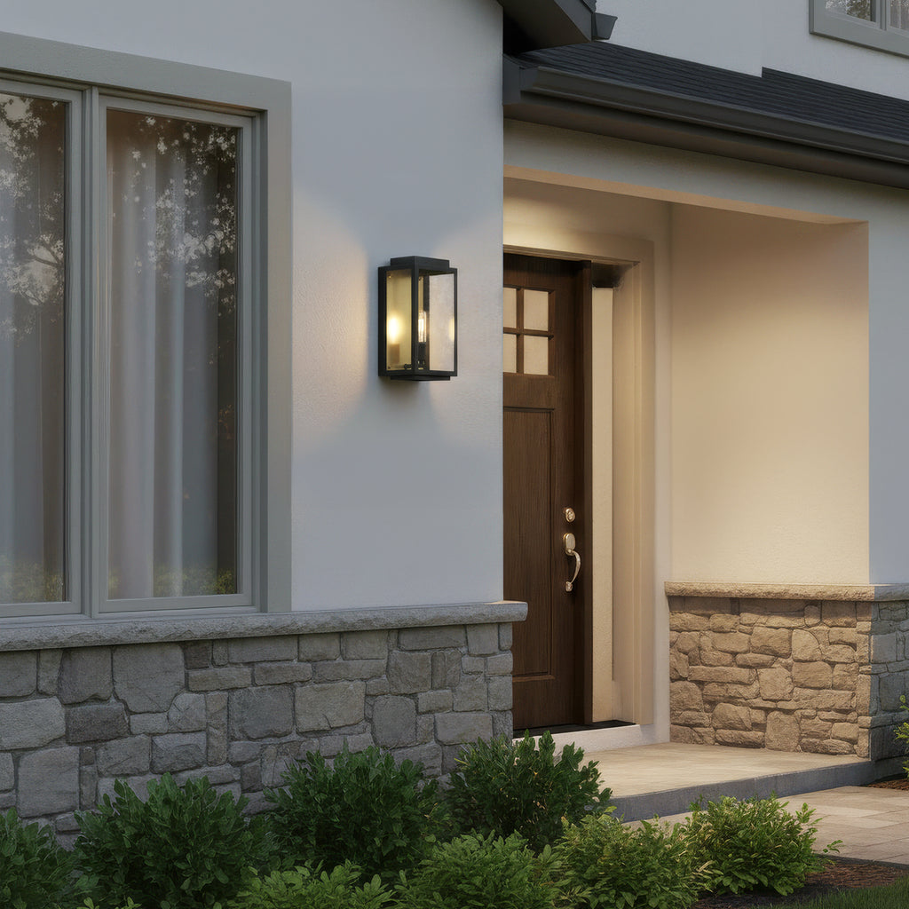 Twilight Black 1-Light Outdoor Line Voltage Hardwired Porch Light Wall Sconce with No Bulb Included