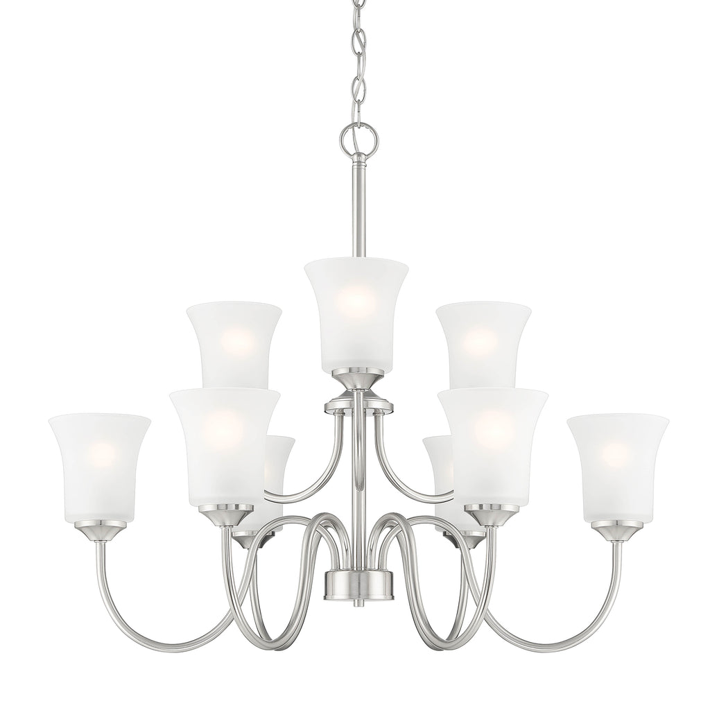 Bronson 9-Light Brushed Nickel Chandelier with Frosted Glass Shades
