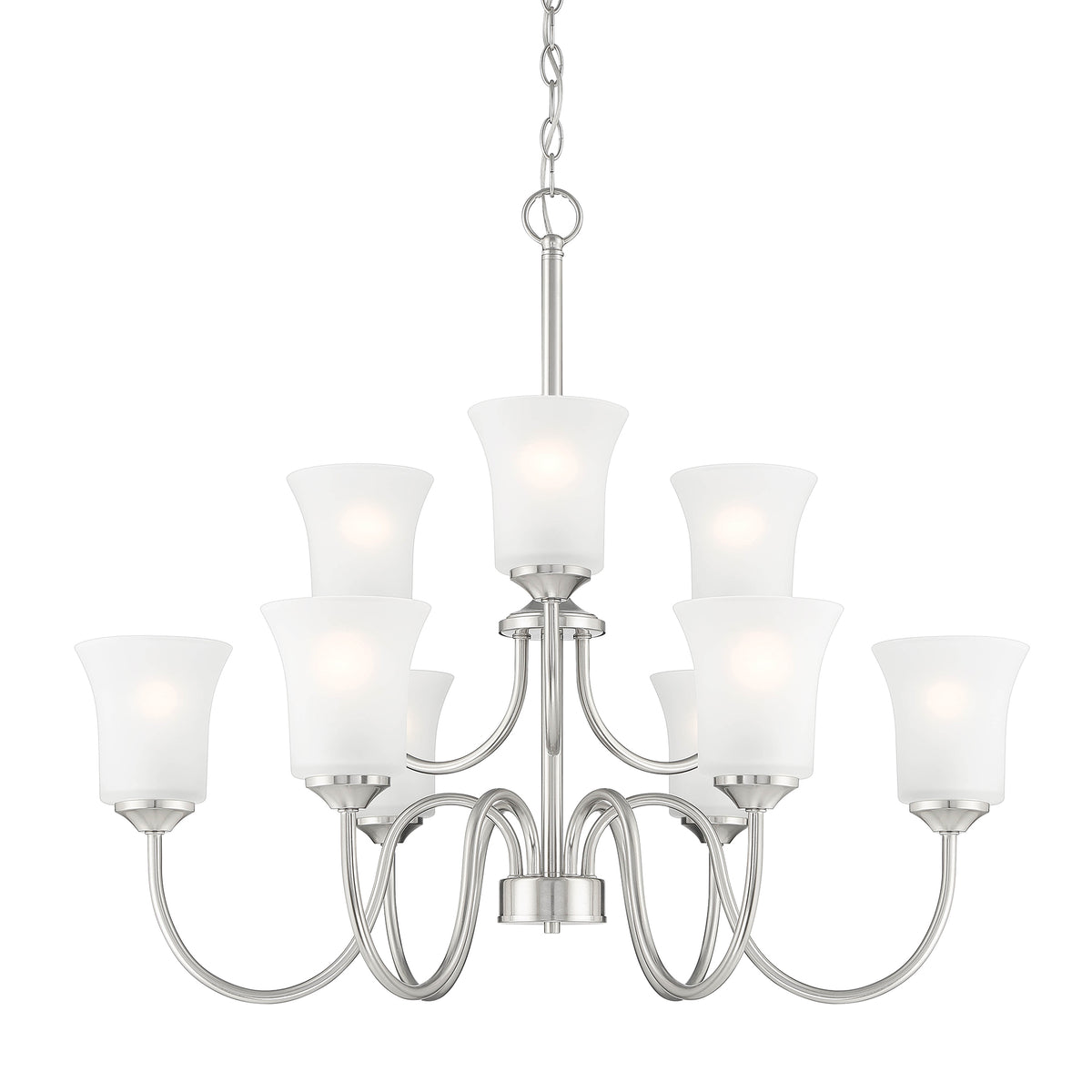 Bronson 9-Light Brushed Nickel Chandelier with Frosted Glass Shades