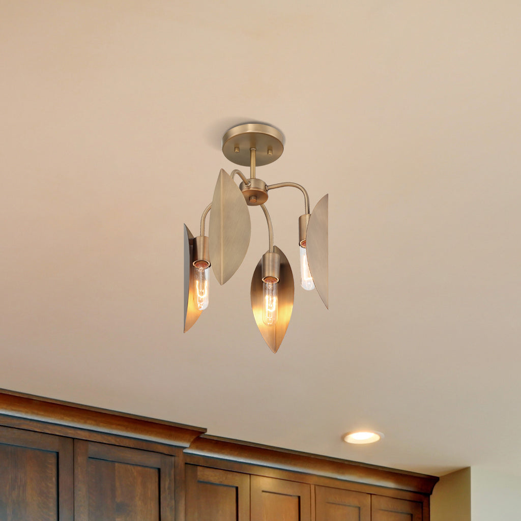 Eden 12.25 in. 4-Light Old Satin Brass Modern Semi Flush Mount Light