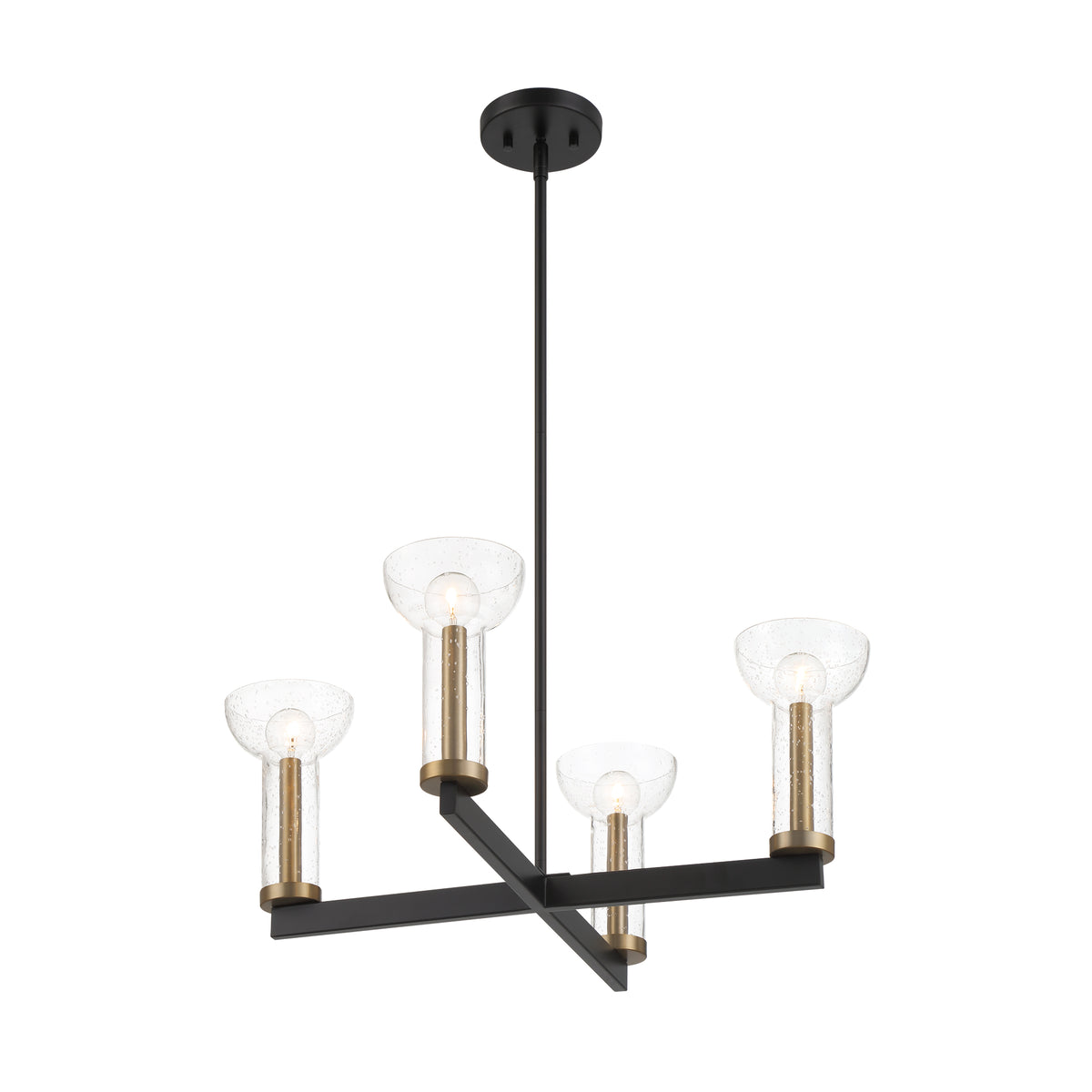 Galactic 4 Light Modern Matte Black with Clear Seeded Glass Shades Chandelier For Dining Rooms