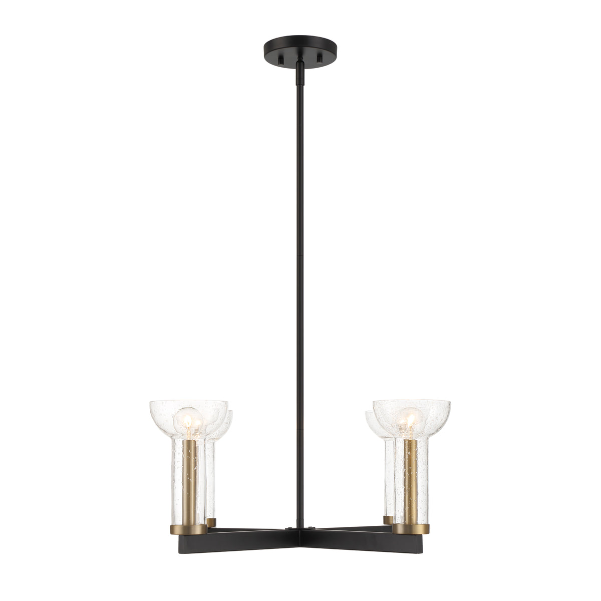 Galactic 4 Light Modern Matte Black with Clear Seeded Glass Shades Chandelier For Dining Rooms
