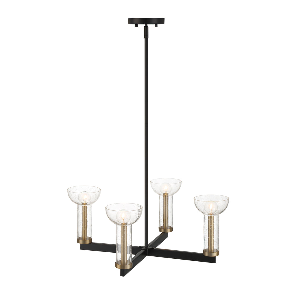 Galactic 4 Light Modern Matte Black with Clear Seeded Glass Shades Chandelier For Dining Rooms