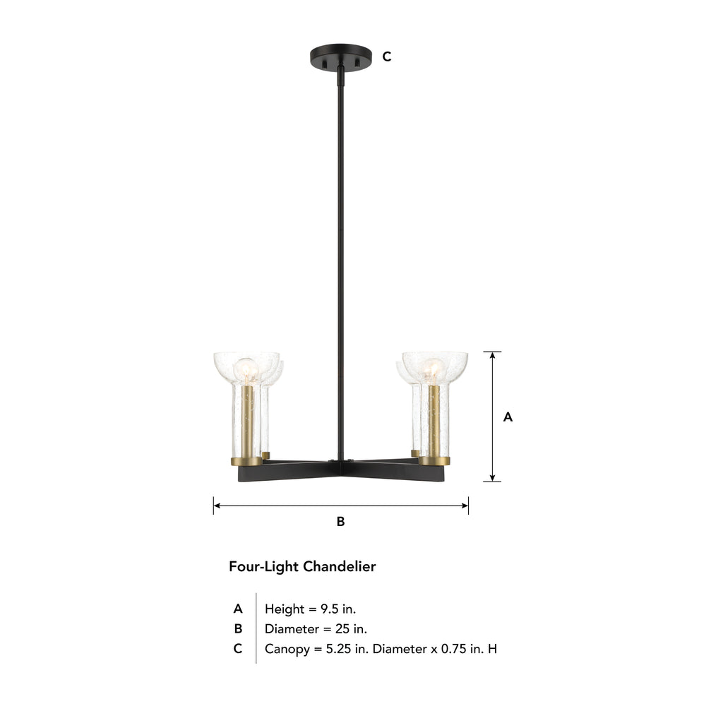 Galactic 4 Light Modern Matte Black with Clear Seeded Glass Shades Chandelier For Dining Rooms