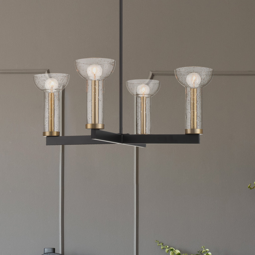 Galactic 4 Light Modern Matte Black with Clear Seeded Glass Shades Chandelier For Dining Rooms