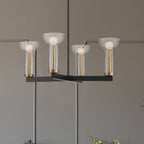Galactic 4 Light Modern Matte Black with Clear Seeded Glass Shades Chandelier For Dining Rooms