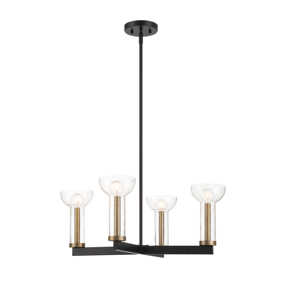 Galactic 4 Light Modern Matte Black with Clear Seeded Glass Shades Chandelier For Dining Rooms