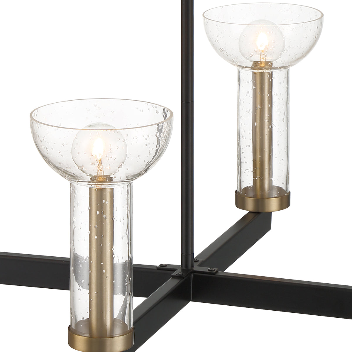 Galactic 4 Light Modern Matte Black with Clear Seeded Glass Shades Chandelier For Dining Rooms