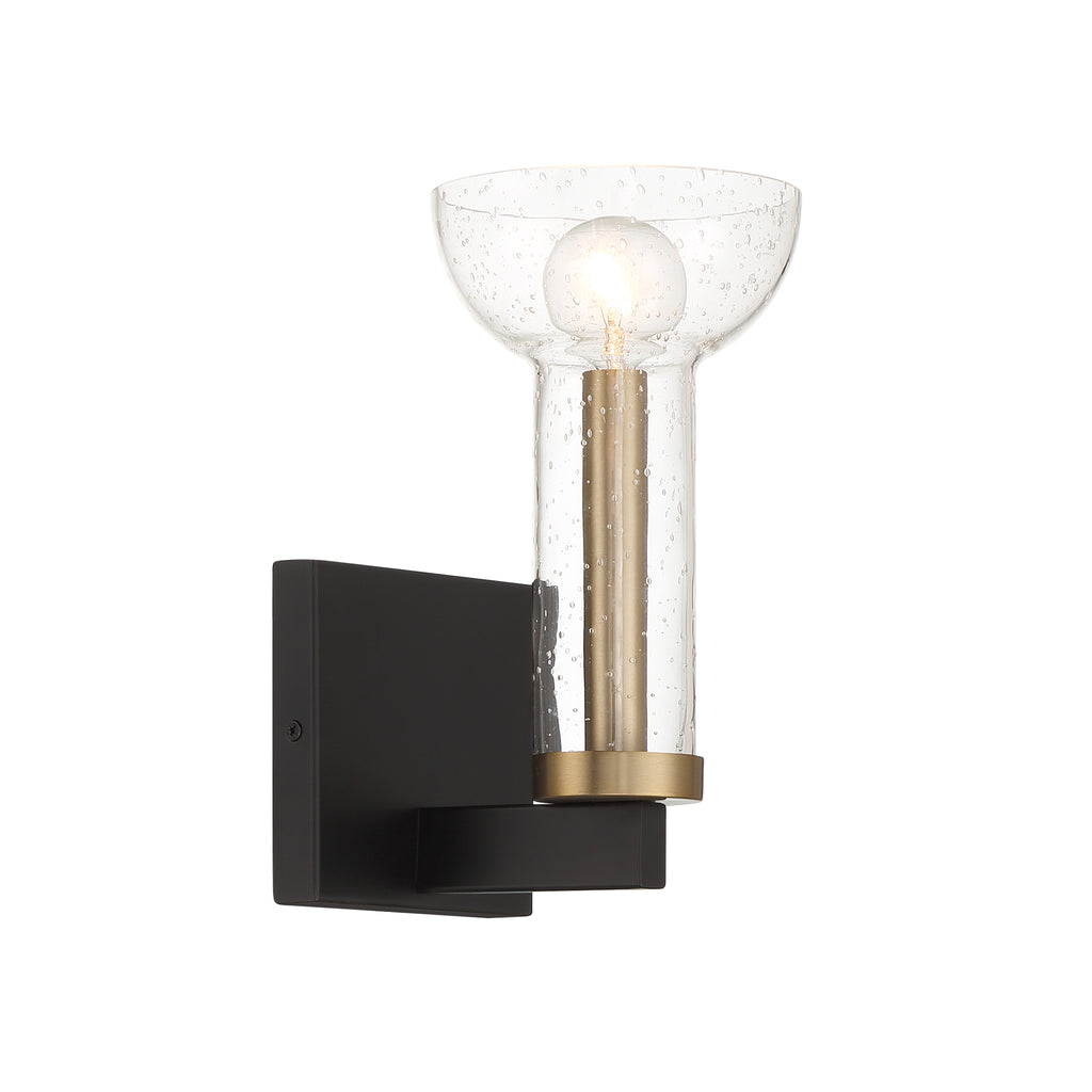 Galactic 5 in. 1-Light Matte Black Industrial Wall Sconce with Clear Seedy Glass Shade for Living Rooms